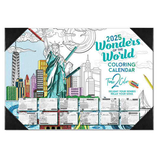 2025 Wonders Of The World Home Edition Desk Blotter Coloring Calendar (19" x 13")