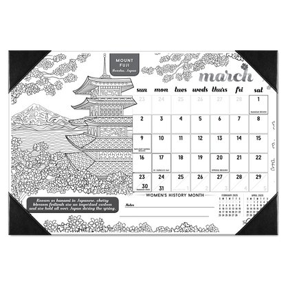 2025 Wonders Of The World Home Edition Desk Blotter Coloring Calendar (19" x 13")