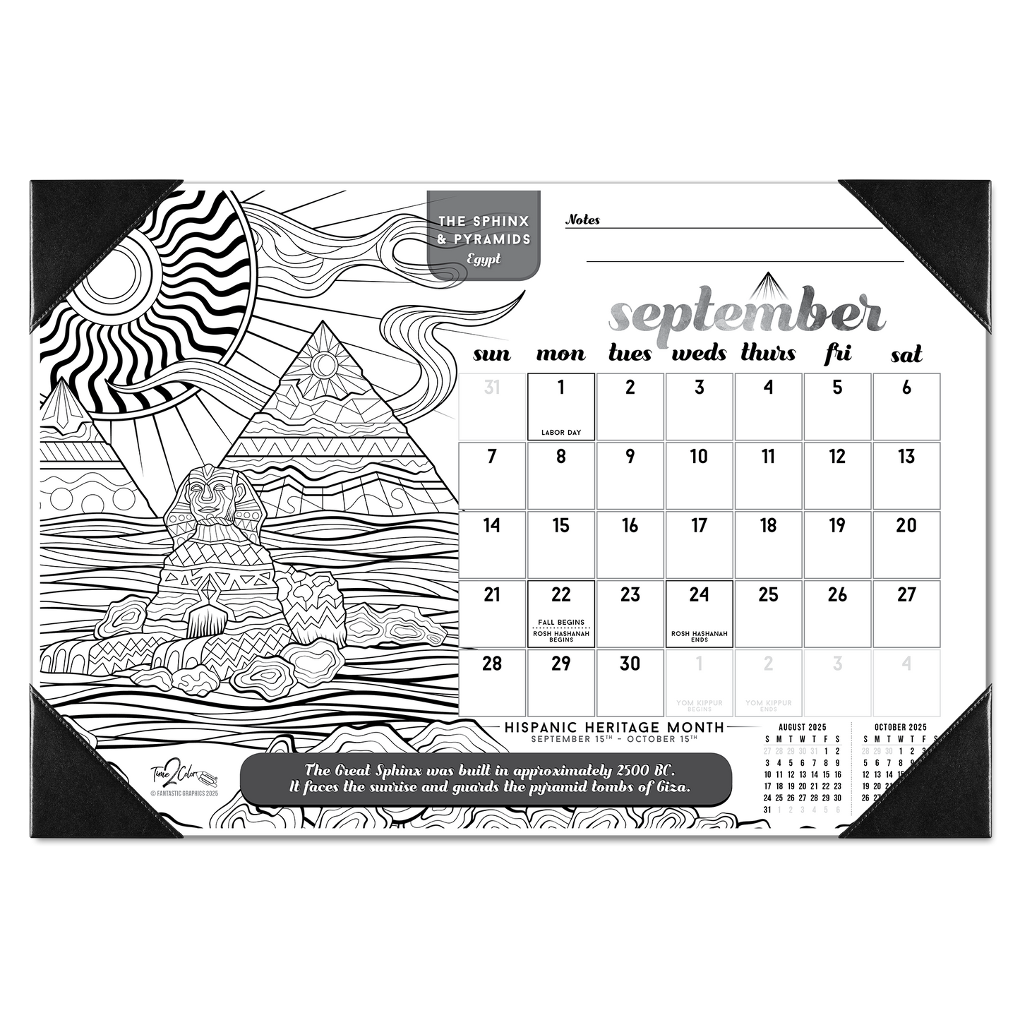 2025 Wonders Of The World Home Edition Desk Blotter Coloring Calendar (19" x 13")