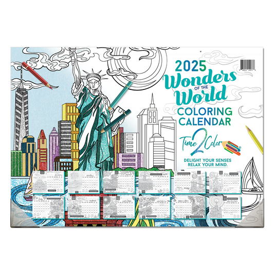 2025 Wonders Of The World Office Edition Desk Blotter/Wall Coloring Calendar (22.5" x 16")