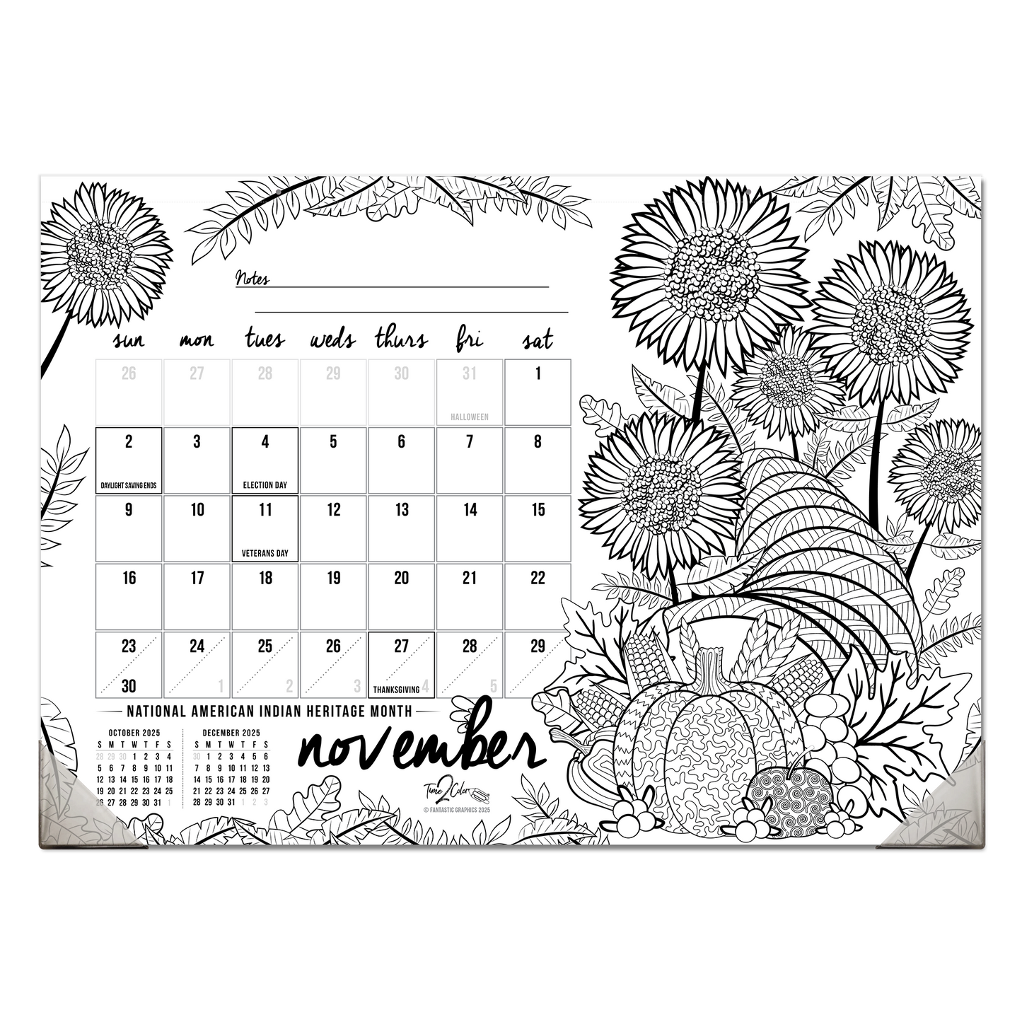 2025 "Christmas" Holiday Office Edition Desk Blotter/Wall Coloring Calendar (22.5" x 16")