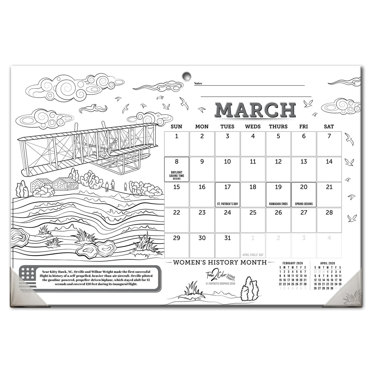 2026 Great Events in American History Home Edition Desk Blotter/Wall Coloring Calendar (19"x 13")