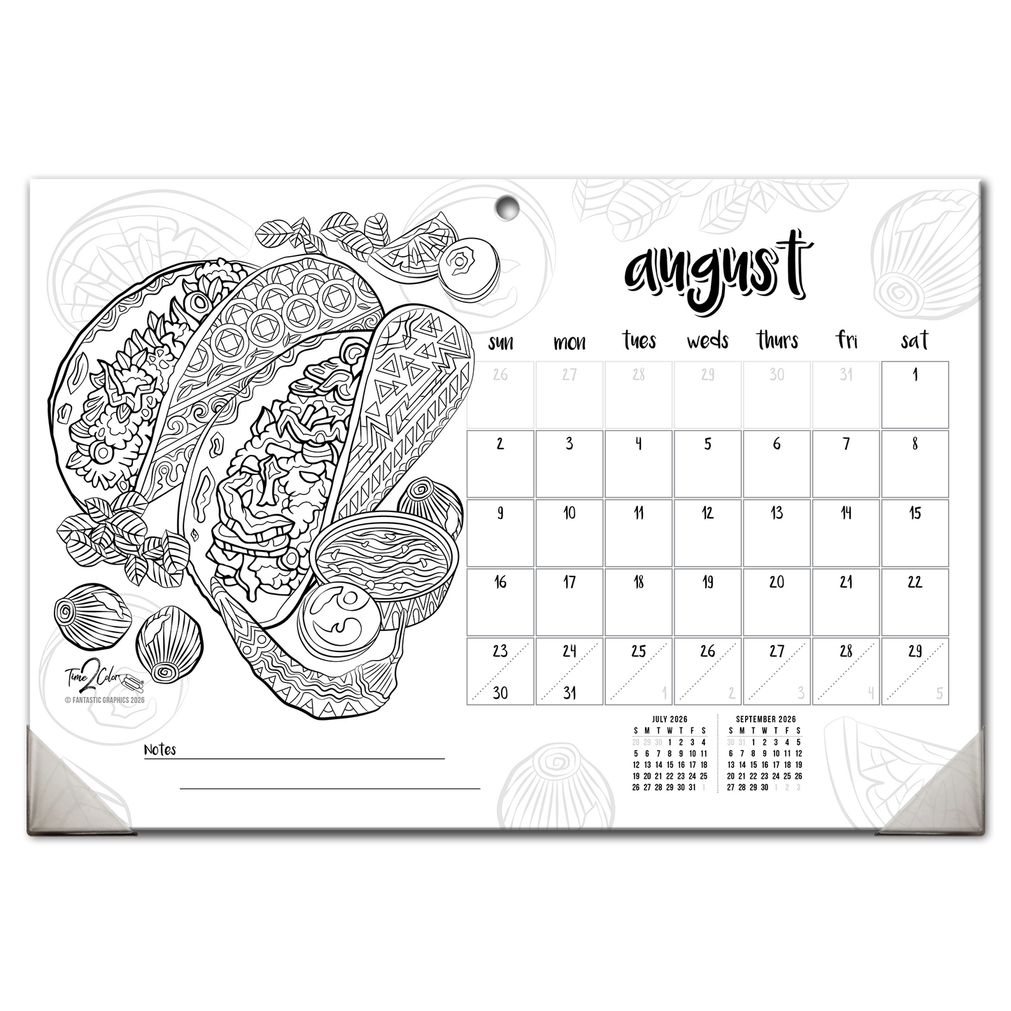 2026 Favorite Foods Home Edition Desk Blotter/Wall Coloring Calendar (19" x 13")