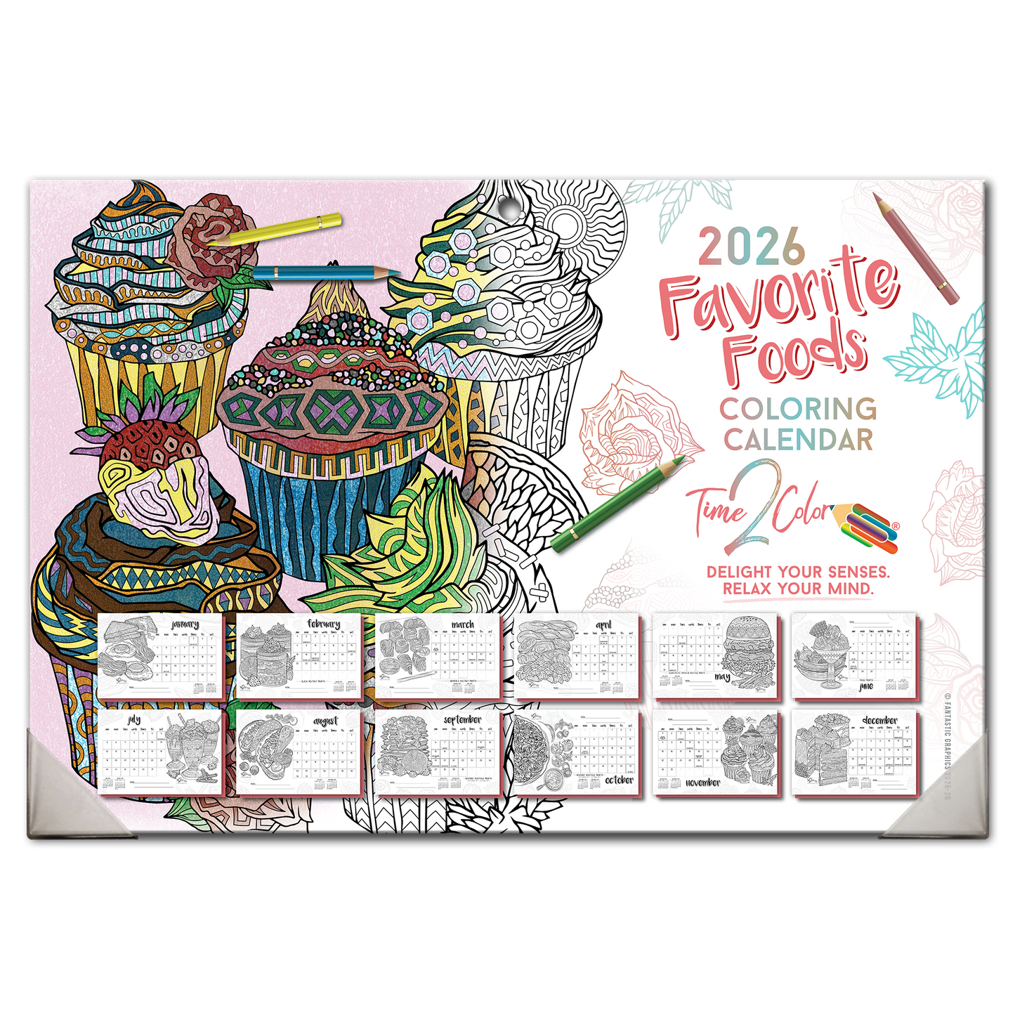 2026 Favorite Foods Home Edition Desk Blotter/Wall Coloring Calendar (19" x 13")