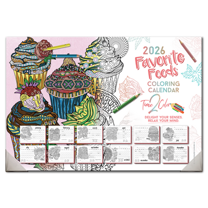2026 Favorite Foods Home Edition Desk Blotter/Wall Coloring Calendar (19" x 13")