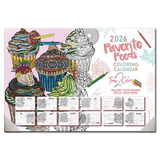 2026 Favorite Foods Home Edition Desk Blotter/Wall Coloring Calendar (19" x 13")