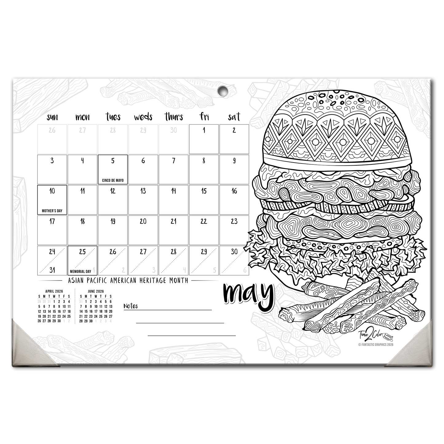 2026 Favorite Foods Home Edition Desk Blotter/Wall Coloring Calendar (19" x 13")