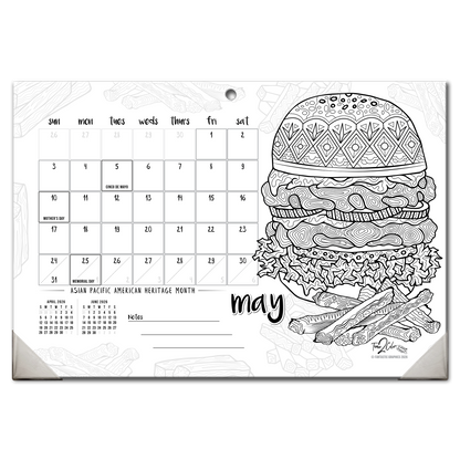 2026 Favorite Foods Home Edition Desk Blotter/Wall Coloring Calendar (19" x 13")