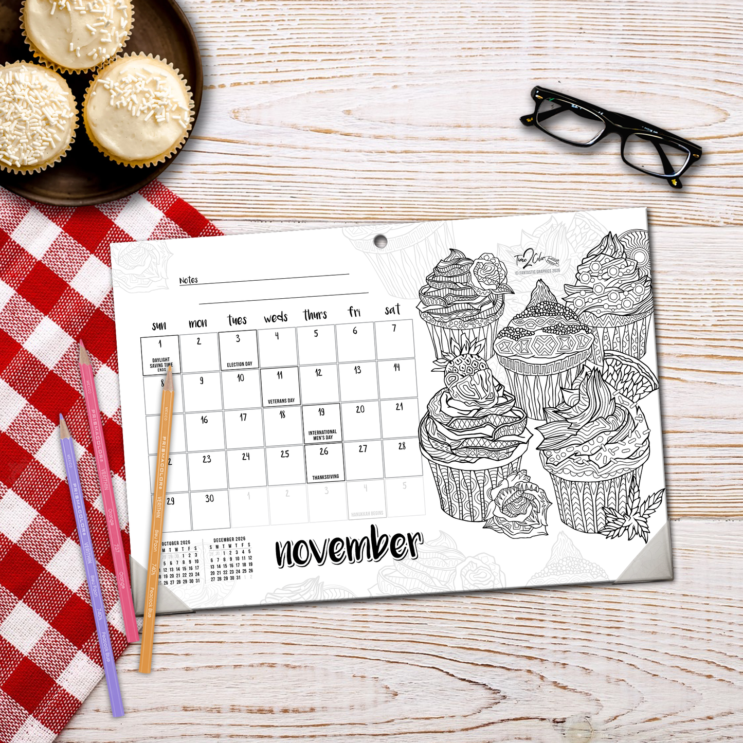 2026 Favorite Foods Home Edition Desk Blotter/Wall Coloring Calendar (19" x 13")