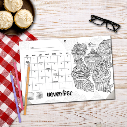2026 Favorite Foods Home Edition Desk Blotter/Wall Coloring Calendar (19" x 13")