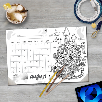 2026 Furry Friends Home Edition Desk Blotter/Wall Coloring Calendar (19" x 13")