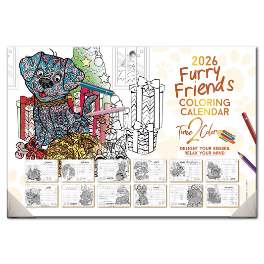 2026 Furry Friends Home Edition Desk Blotter/Wall Coloring Calendar (19" x 13")