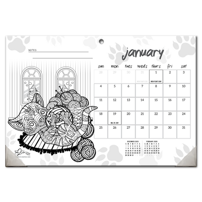 2026 Furry Friends Home Edition Desk Blotter/Wall Coloring Calendar (19" x 13")