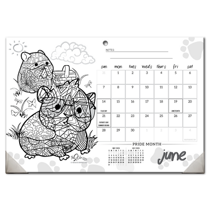 2026 Furry Friends Home Edition Desk Blotter/Wall Coloring Calendar (19" x 13")