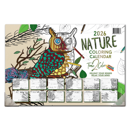 2026 Nature Home Edition Desk Blotter/Wall Coloring Calendar (19" x 13")
