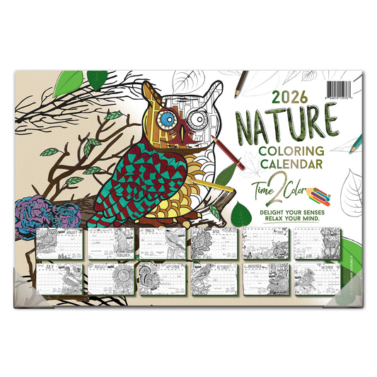 2026 Nature Home Edition Desk Blotter/Wall Coloring Calendar (19" x 13")