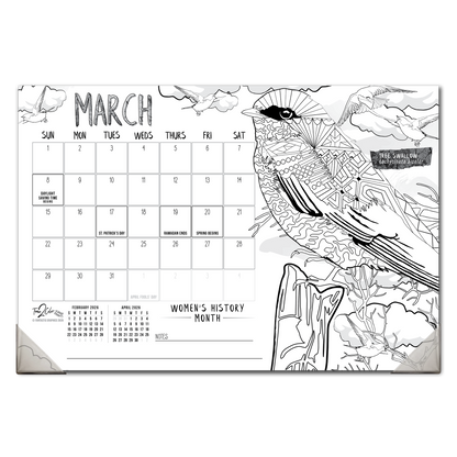 2026 Nature Home Edition Desk Blotter/Wall Coloring Calendar (19" x 13")