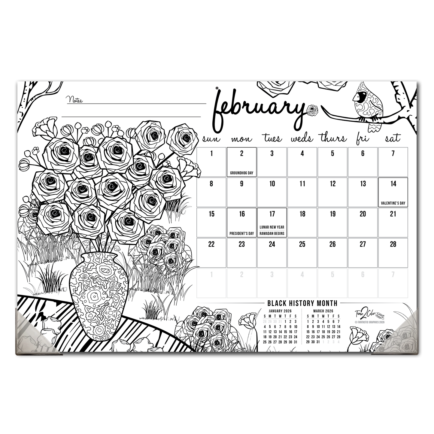 2026 Seasons Home Edition Desk Blotter/Wall Coloring Calendar (19" x 13")