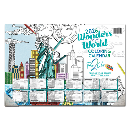 2026 Wonders Of The World Home Edition Desk Blotter/Wall Coloring Calendar (19" x 13")