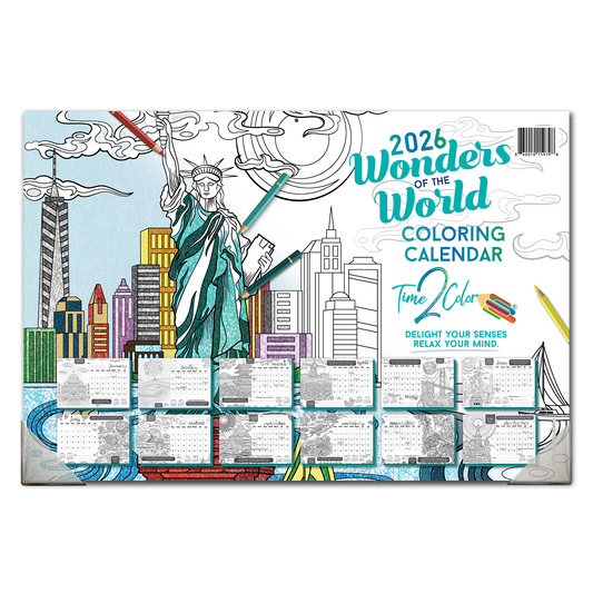 2026 Wonders Of The World Home Edition Desk Blotter/Wall Coloring Calendar (19" x 13")