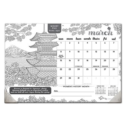 2026 Wonders Of The World Home Edition Desk Blotter/Wall Coloring Calendar (19" x 13")