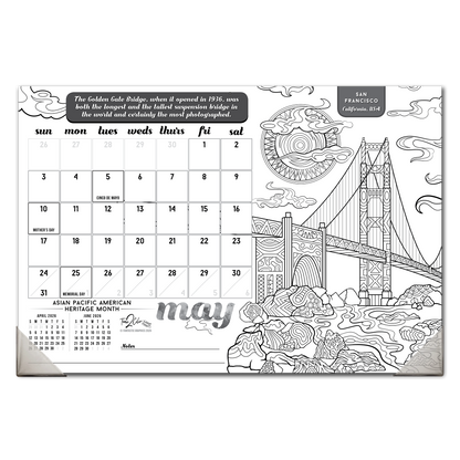 2026 Wonders Of The World Home Edition Desk Blotter/Wall Coloring Calendar (19" x 13")