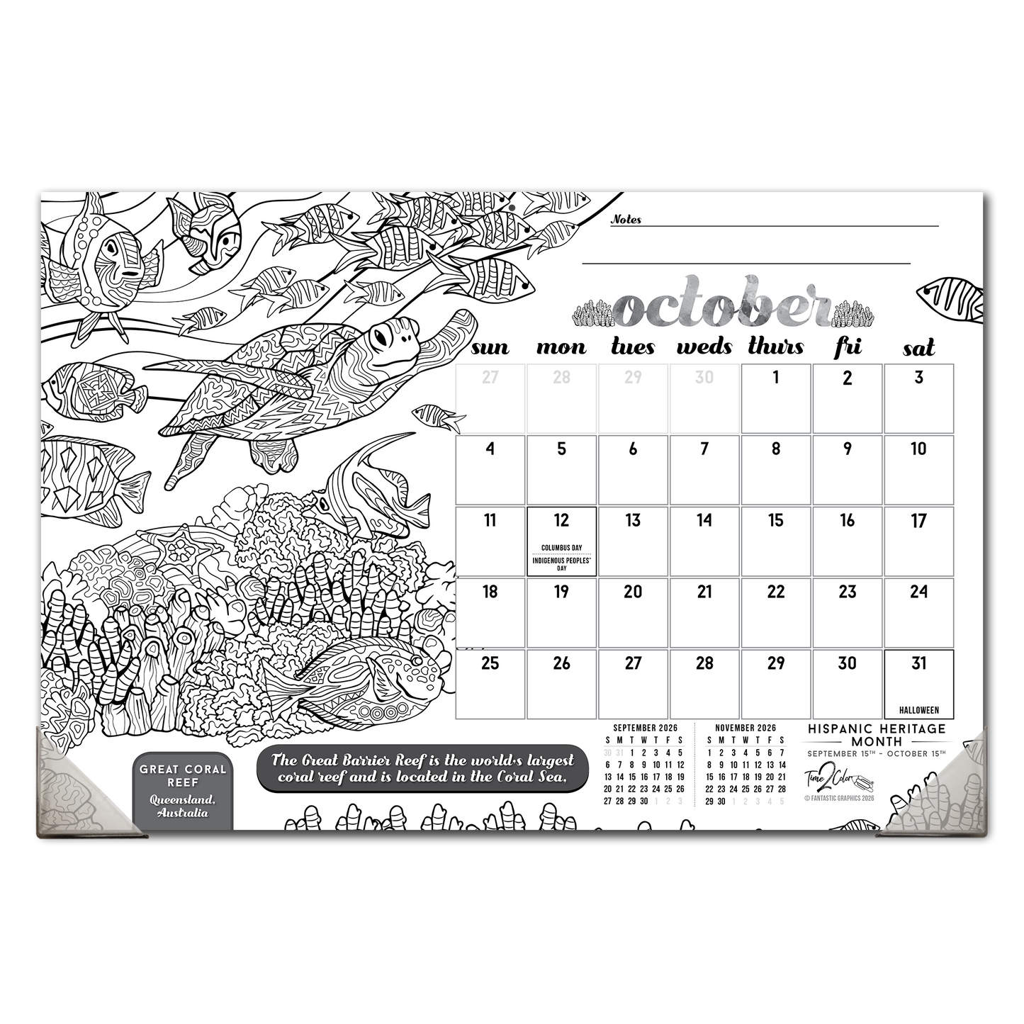 2026 Wonders Of The World Home Edition Desk Blotter/Wall Coloring Calendar (19" x 13")
