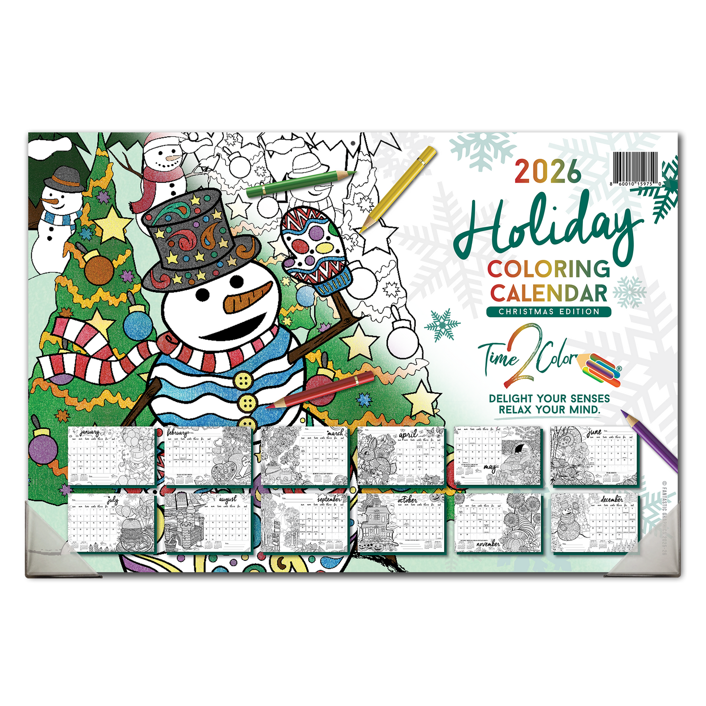 2026 "Christmas" Holiday Home Edition Desk Blotter/Wall Coloring Calendar (19" x 13")