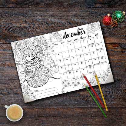 2026 "Christmas" Holiday Home Edition Desk Blotter/Wall Coloring Calendar (19" x 13")