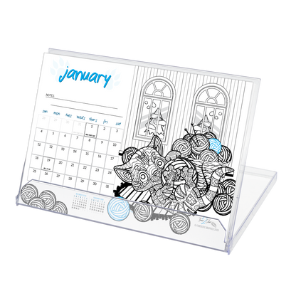 2026 Furry Friends Standing Lucite Desktop Coloring Calendar (8.5" x 6")