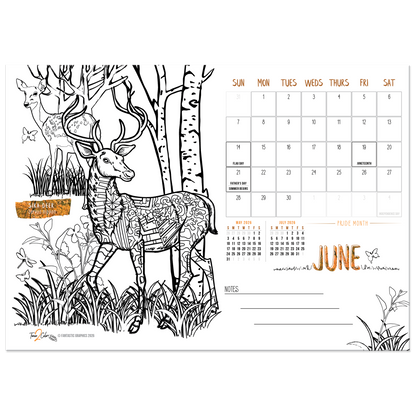2026 Nature Standing Lucite Desktop Coloring Calendar (8.5" x 6")