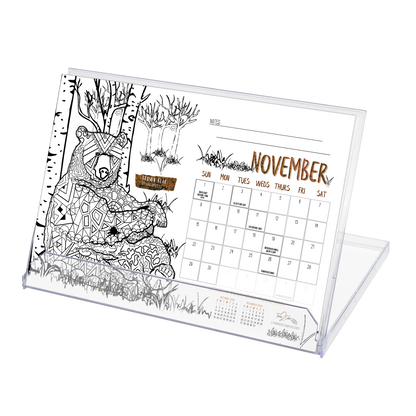 2026 Nature Standing Lucite Desktop Coloring Calendar (8.5" x 6")