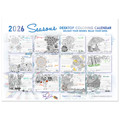 2026 Seasons Standing Lucite Desktop Coloring Calendar (8.5" x 6")