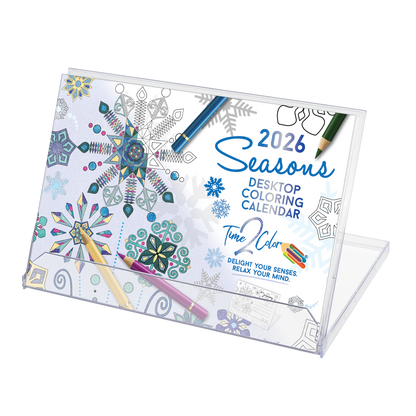 2026 Seasons Standing Lucite Desktop Coloring Calendar (8.5" x 6")