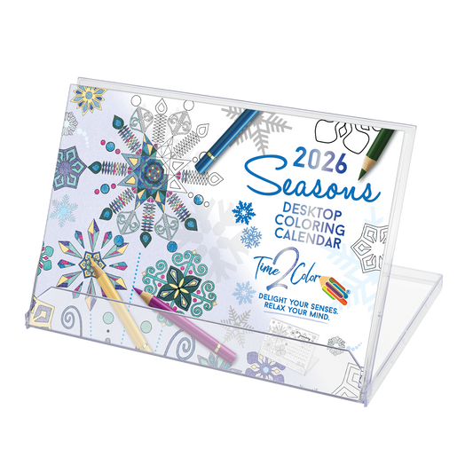2026 Seasons Standing Lucite Desktop Coloring Calendar (8.5" x 6")