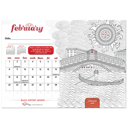 2026 Wonders of the World Standing Lucite Desktop Coloring Calendar (8.5" x 6")