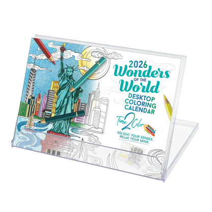 2026 Wonders of the World Standing Lucite Desktop Coloring Calendar (8.5" x 6")