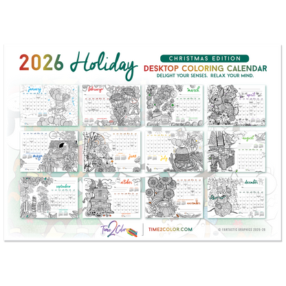 2026 "Christmas" Holiday Standing Lucite Desktop Coloring Calendar (8.5" x 6")