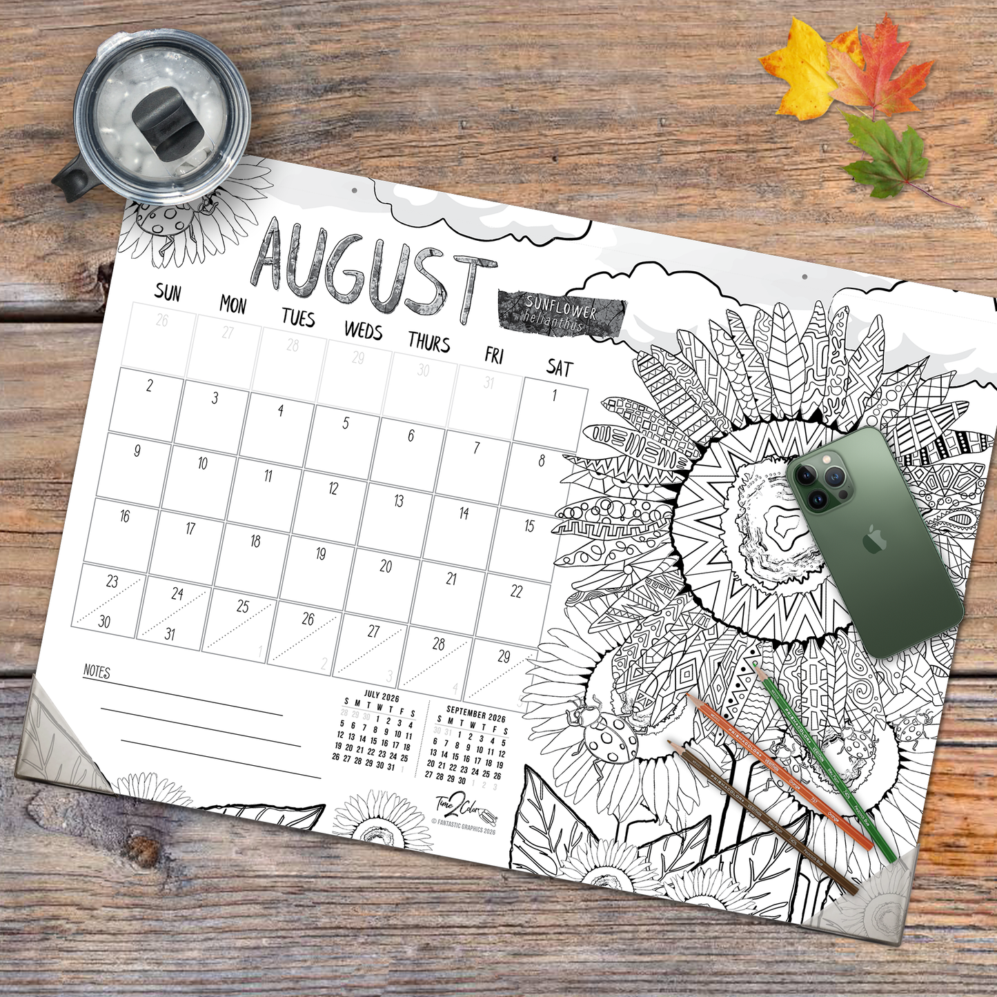 2026 Nature Office Edition Desk Blotter/Wall Coloring Calendar (22" x 16")