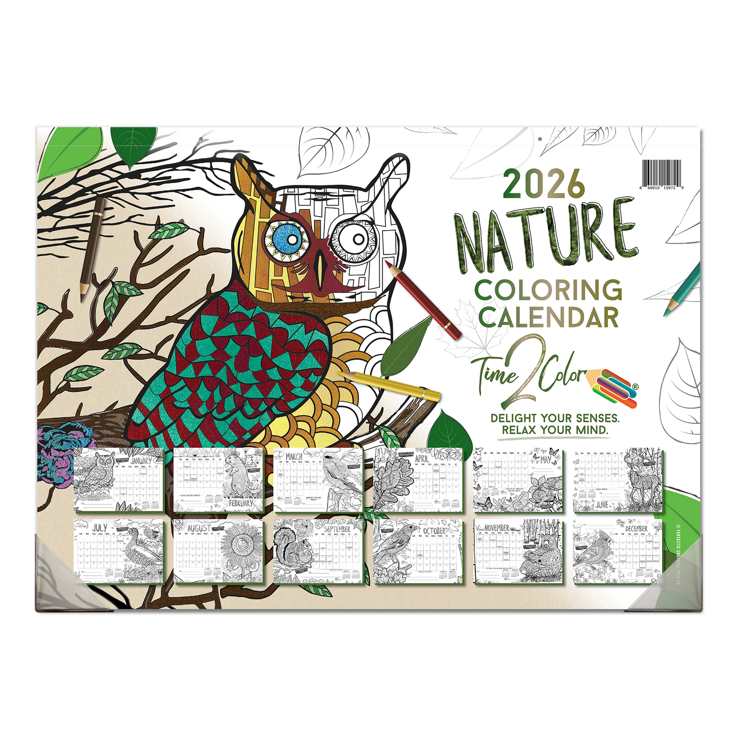 2026 Nature Office Edition Desk Blotter/Wall Coloring Calendar (22" x 16")