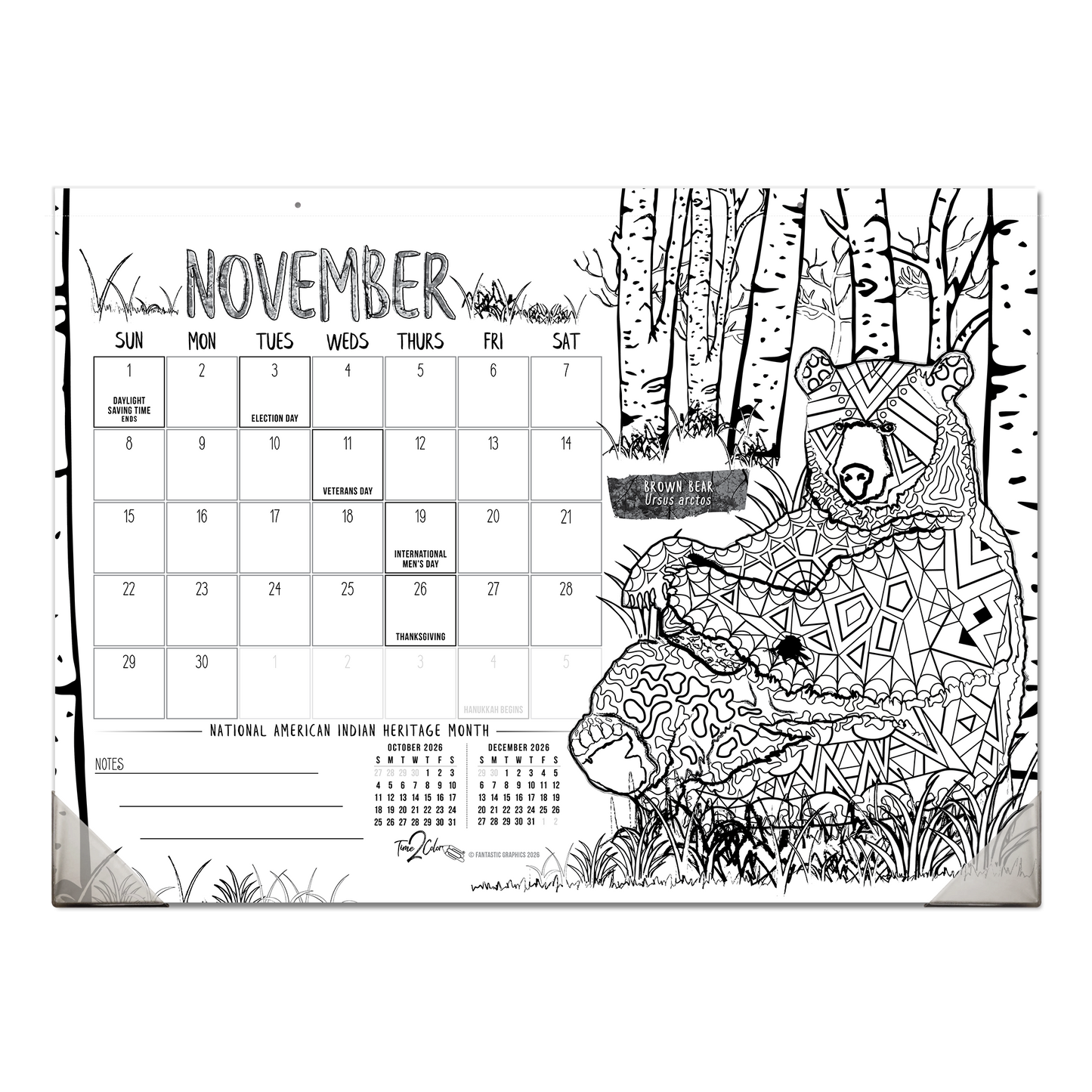 2026 Nature Office Edition Desk Blotter/Wall Coloring Calendar (22" x 16")