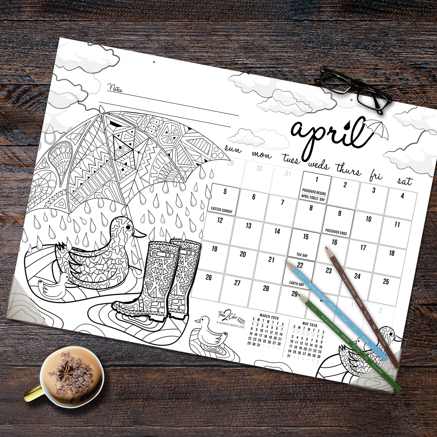 2026 Seasons Office Edition Desk Blotter/Wall Coloring Calendar (22" x 16")