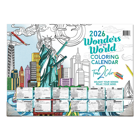 2026 Wonders Of The World Office Edition Desk Blotter/Wall Coloring Calendar (22" x 16")