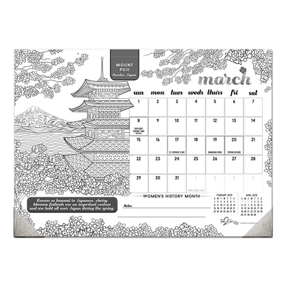 2026 Wonders Of The World Office Edition Desk Blotter/Wall Coloring Calendar (22" x 16")