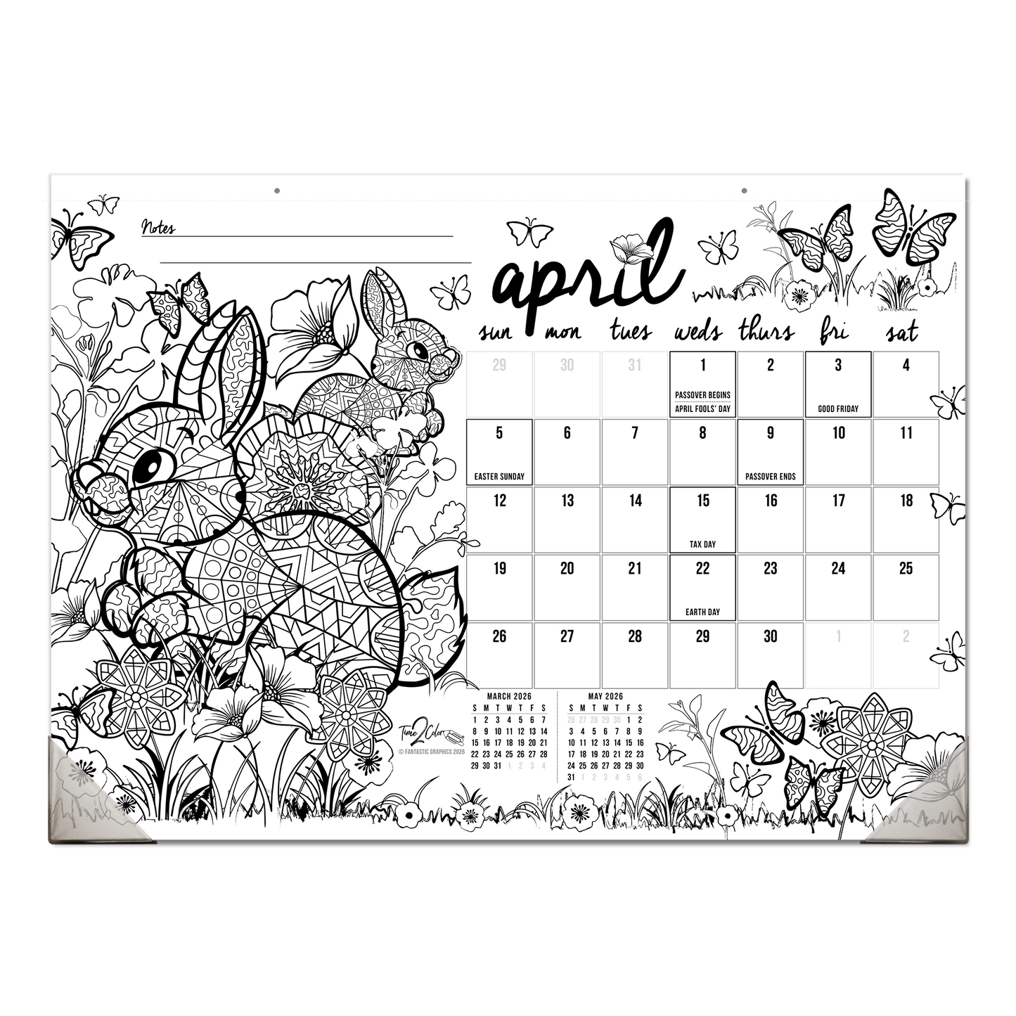2026 "Christmas" Holiday Office Edition Desk Blotter/Wall Coloring Calendar (22" x 16")