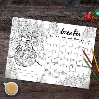2026 "Christmas" Holiday Office Edition Desk Blotter/Wall Coloring Calendar (22" x 16")