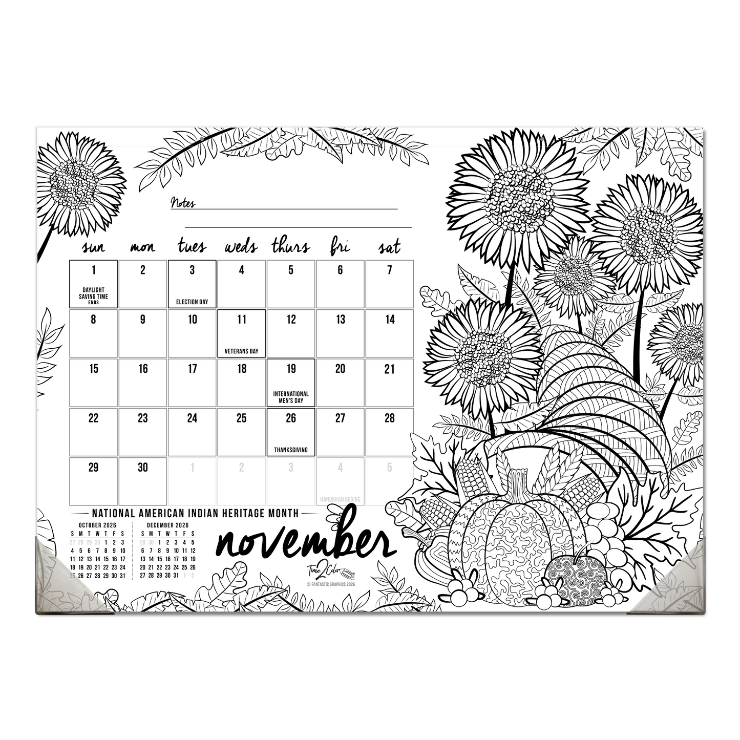2026 "Christmas" Holiday Office Edition Desk Blotter/Wall Coloring Calendar (22" x 16")