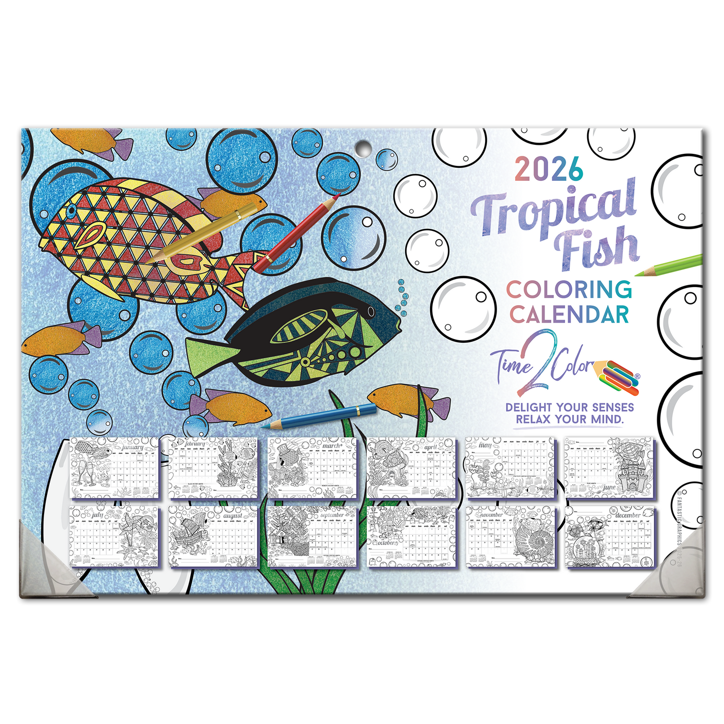 2026 Tropical Fish Home Edition Desk Blotter/Wall Coloring Calendar (19" x 13")