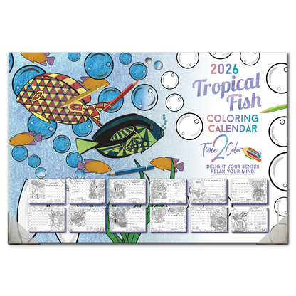 2026 Tropical Fish Home Edition Desk Blotter/Wall Coloring Calendar (19" x 13")