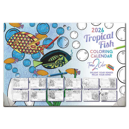 2026 Tropical Fish Home Edition Desk Blotter/Wall Coloring Calendar (19" x 13")